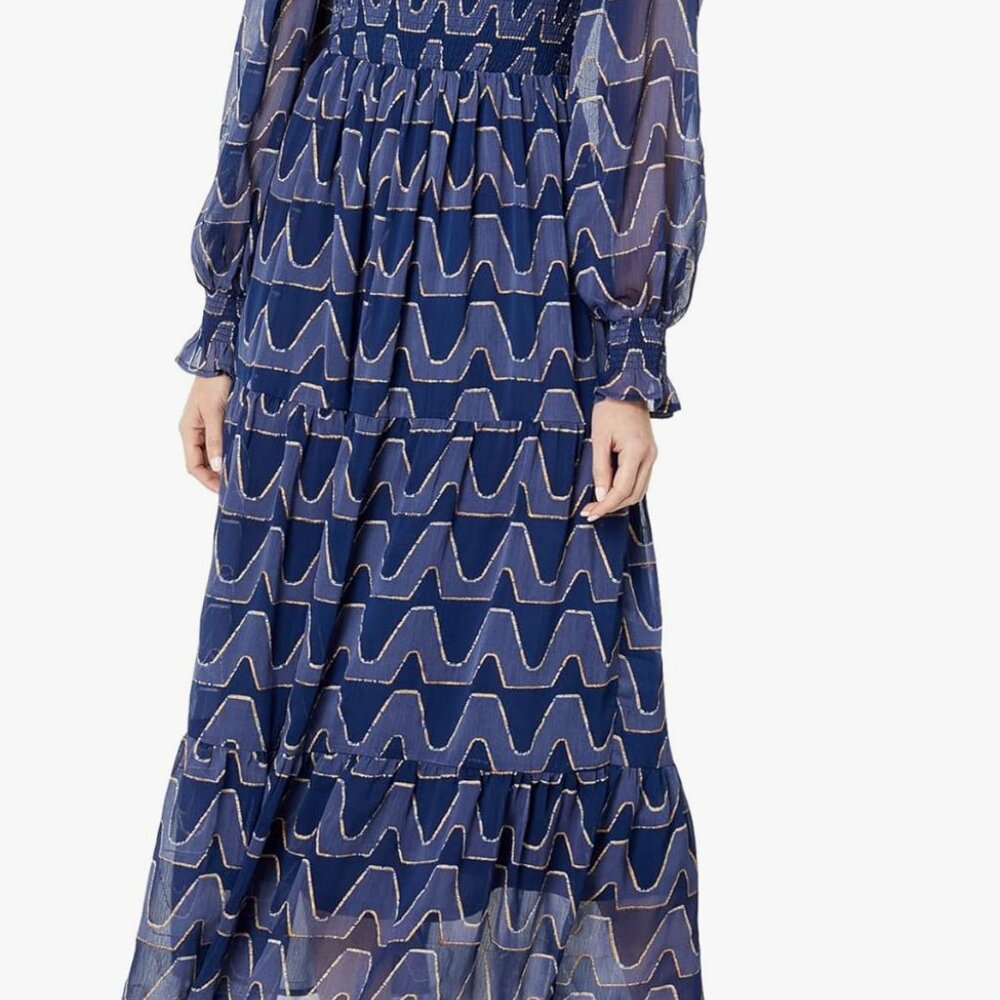 Moon River Blue Textured Smocked Midi Dress, Size M